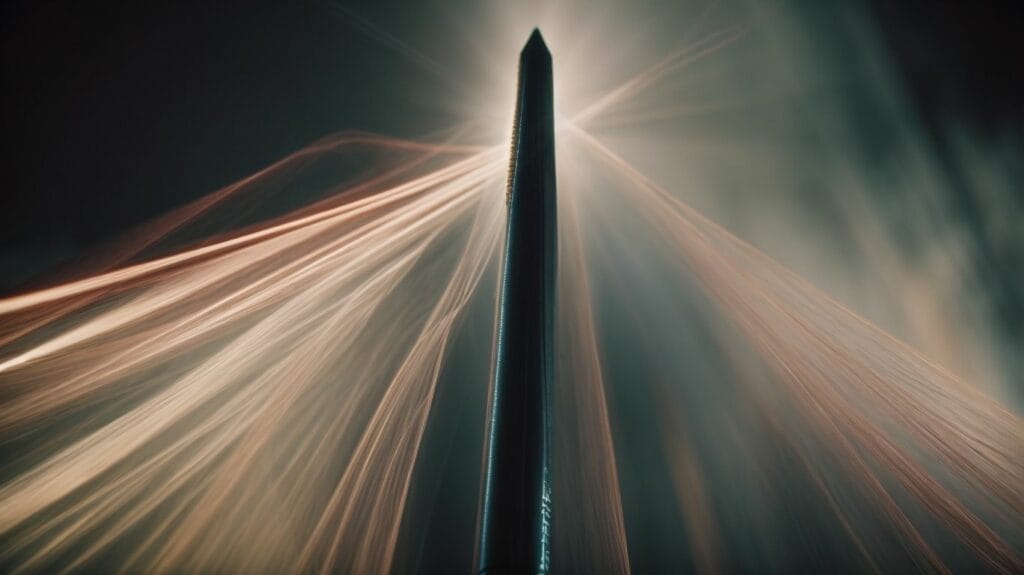 A striking long exposure image capturing the ethereal essence of a tall pole against the night sky.