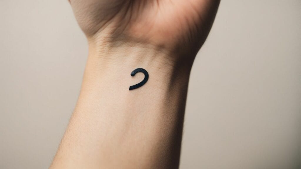 A woman with a semicolon tattoo on her wrist.