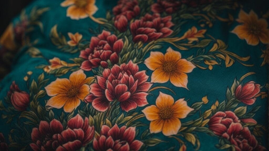 A close-up of a woman wearing a floral shirt with a fully healed tattoo on her arm.